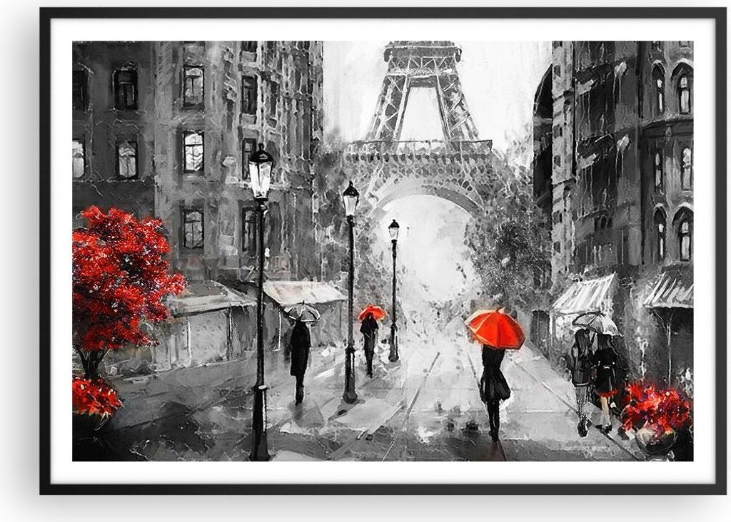 Gerahmtes Poster - Schwarzer Rahmen - Paris Stadt Zuhause - 100x70 cm - Wand Bild - Wanddeko - Wandbilder - Kunstposter - Wandposter - Bilderrahmen...