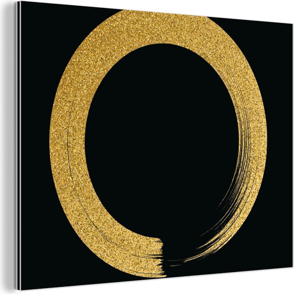 MuchoWow Wanddekoration Metall Metallbild Wandkunst 80x60 cm Kreis aus goldenem Glitter auf schwarzem Hintergrund MuchoWow Aluminium Gemälde - Alu...