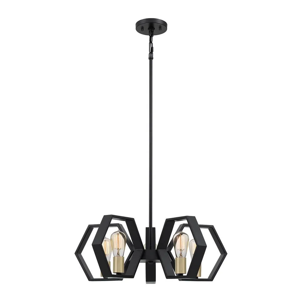 Suspension Lustre 5 Bras Bismarck Noir Quoizel pour Salon et Salle à Manger