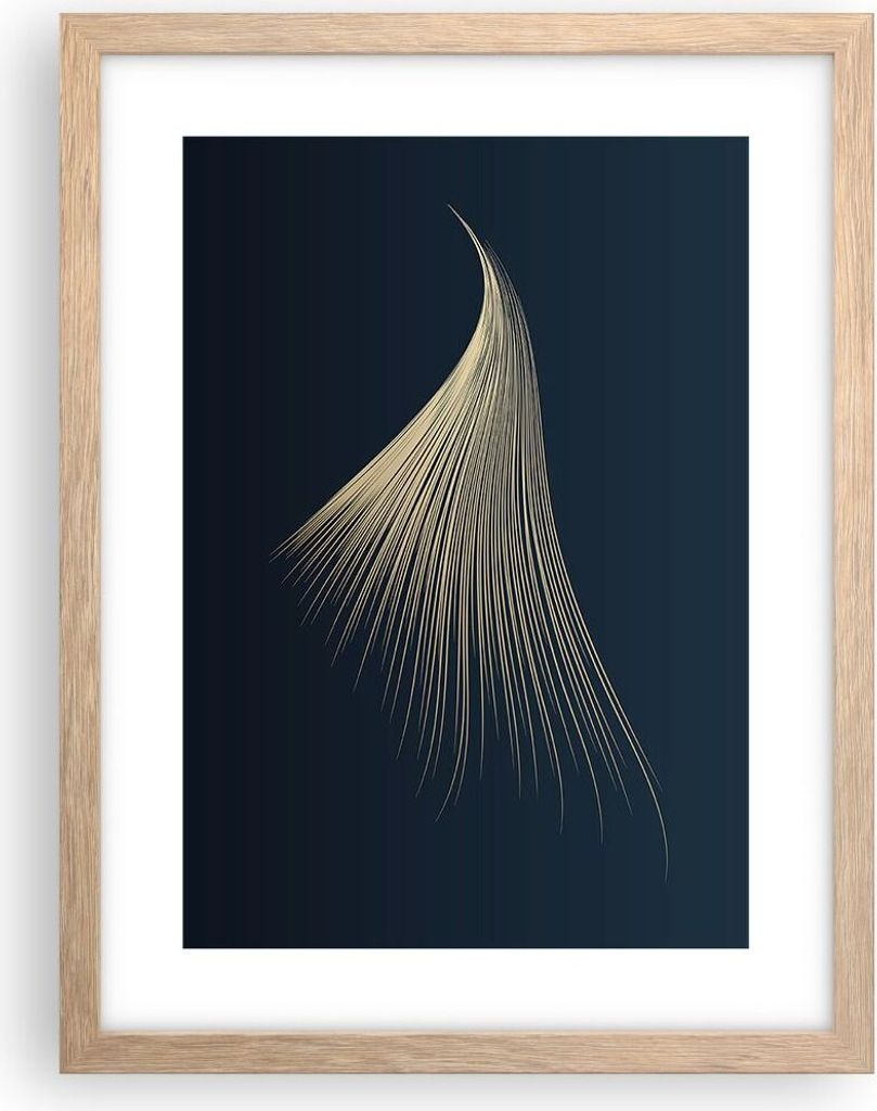 Gerahmtes Poster - Rahmen in heller Eiche - Golden Borsten Abstraktion - 30x40 cm - Wand Bild - Wanddeko - Wandbilder - Kunstposter - Wandposter - ...