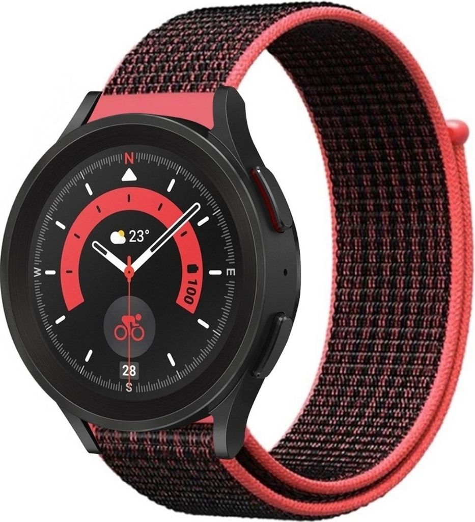 Strap-it Samsung Galaxy Watch 5 Pro Nylonarmband (Schwarz/Rot)