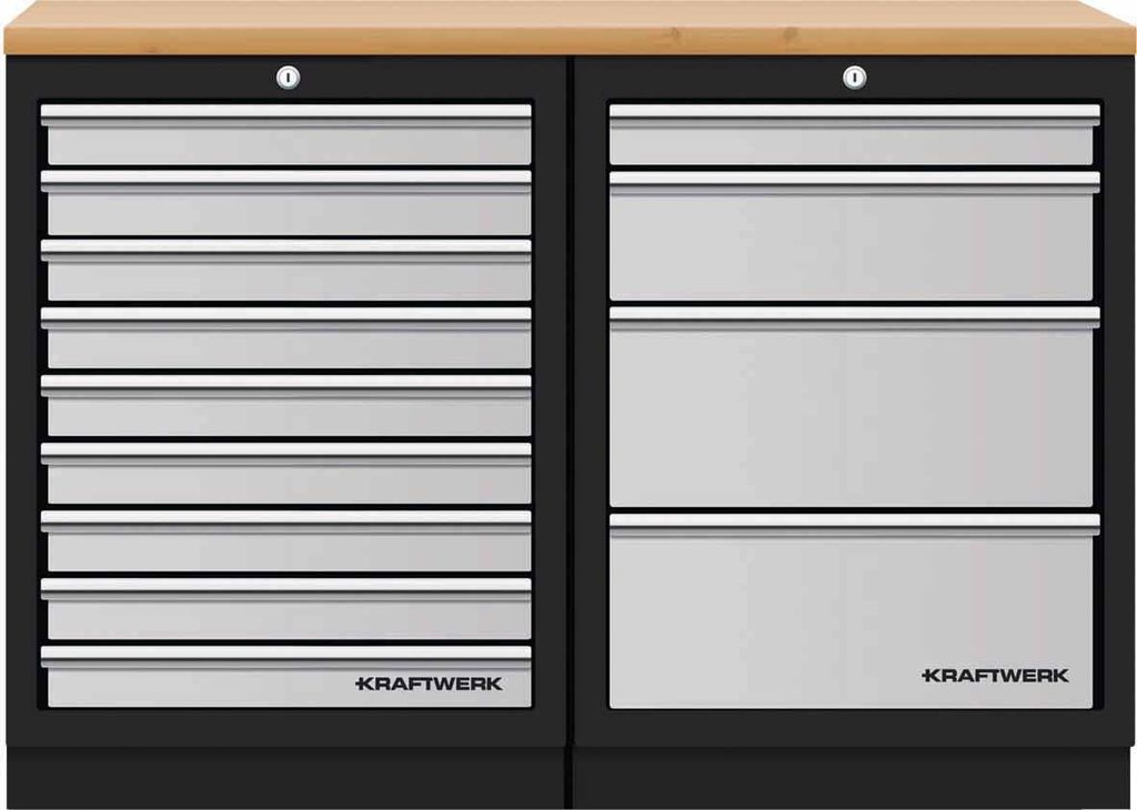 KRAFTWERK 3964K-940, Schwarz, Grau, Holz, Bodenstehend, Werkzeuglagerung, Schiebetür, China, 1360 mm