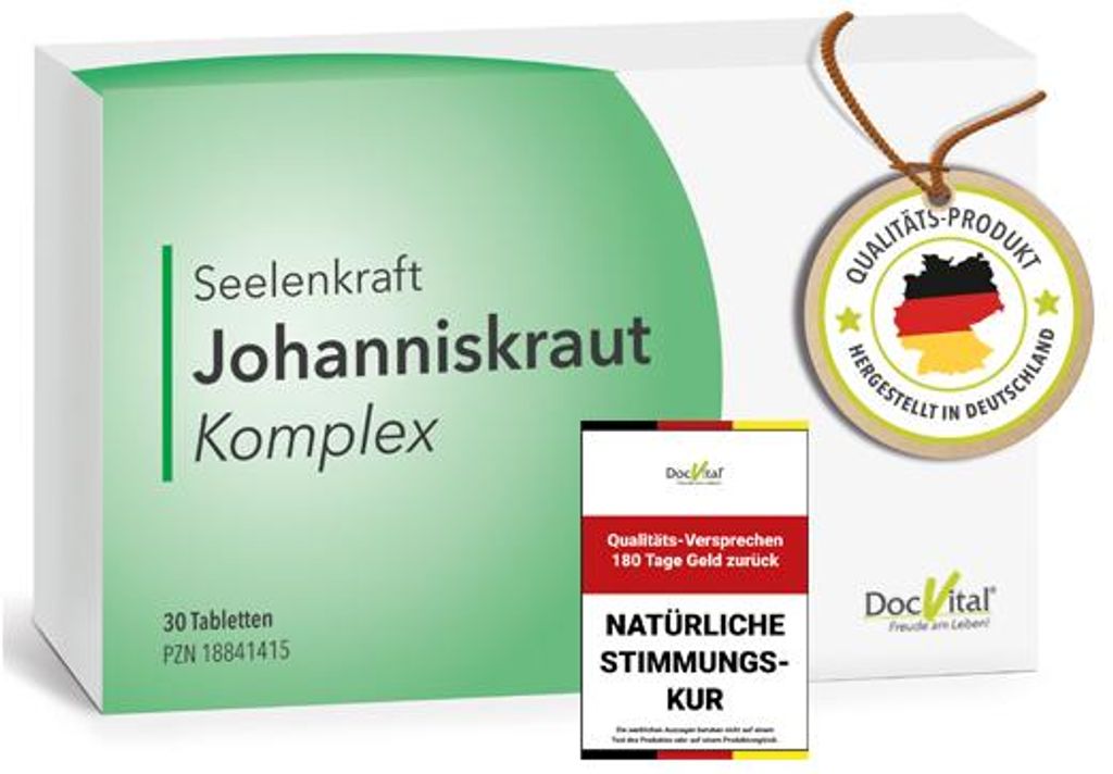 DocVital Johanniskraut L Tryptophan Tabletten hochdosiert - Innere Ruhe, gute Laune, Anti Stress - Seelenkraft - Johanneskraut, L-Tryptophan etc.