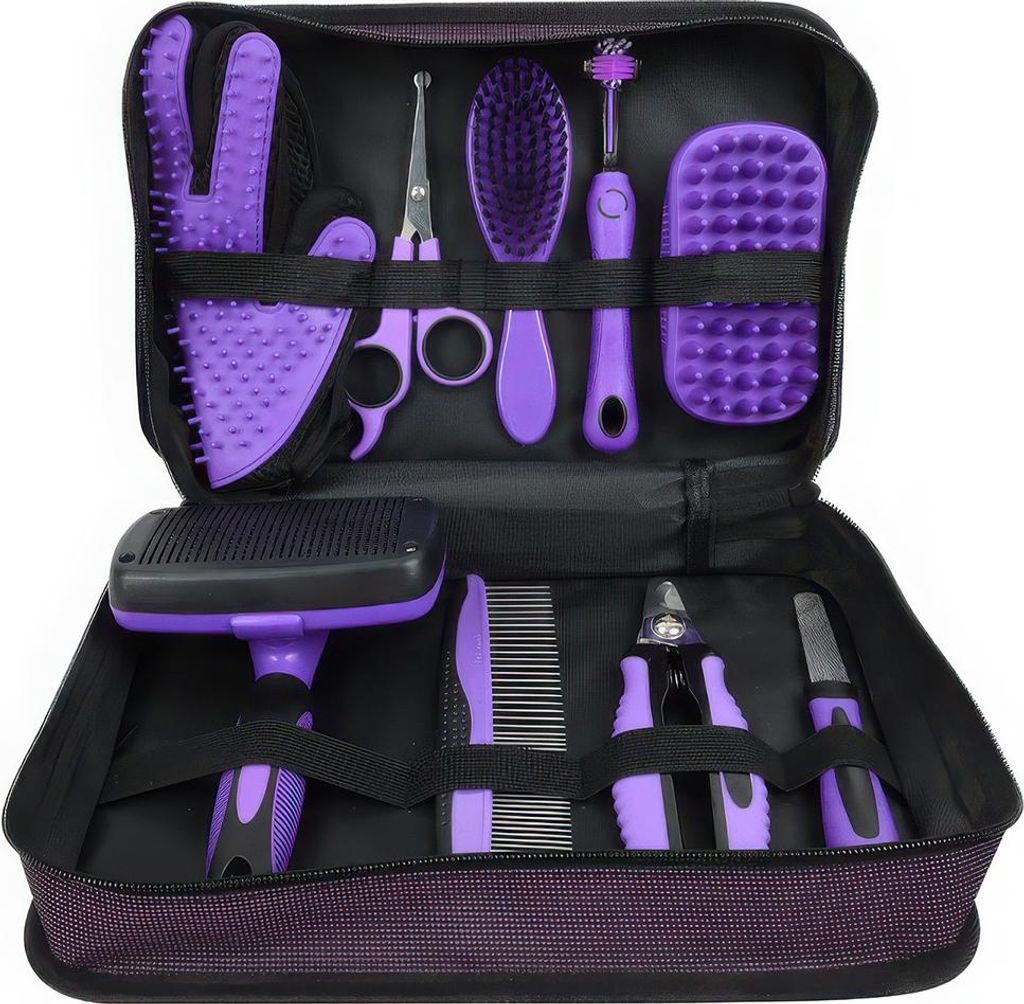 Haustierpflege Komplettset 9-teilig, Katzen & Hunde, Bürsten, Nagelpflege, Scheren, Pflegemittel, Hund Katze Zubehör
