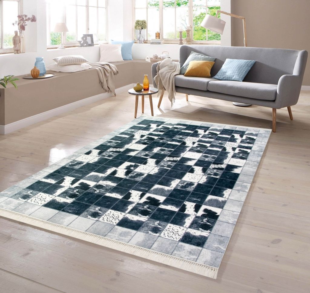 Kuhfell Imitat Teppich Patchwork in Schwarz Grau Weiß Größe - 80 x 300 cm