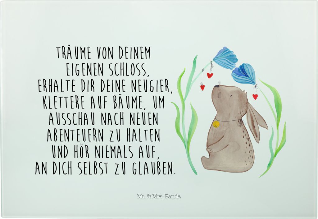 Mr. & Mrs. Panda Schneidebrett Hase Blume - Weiß - Geschenk, Schwangerschaft, Geburt, Kaninchen, Geburtstag, Ostern, Glasschneidebrett, Hackbrett,...