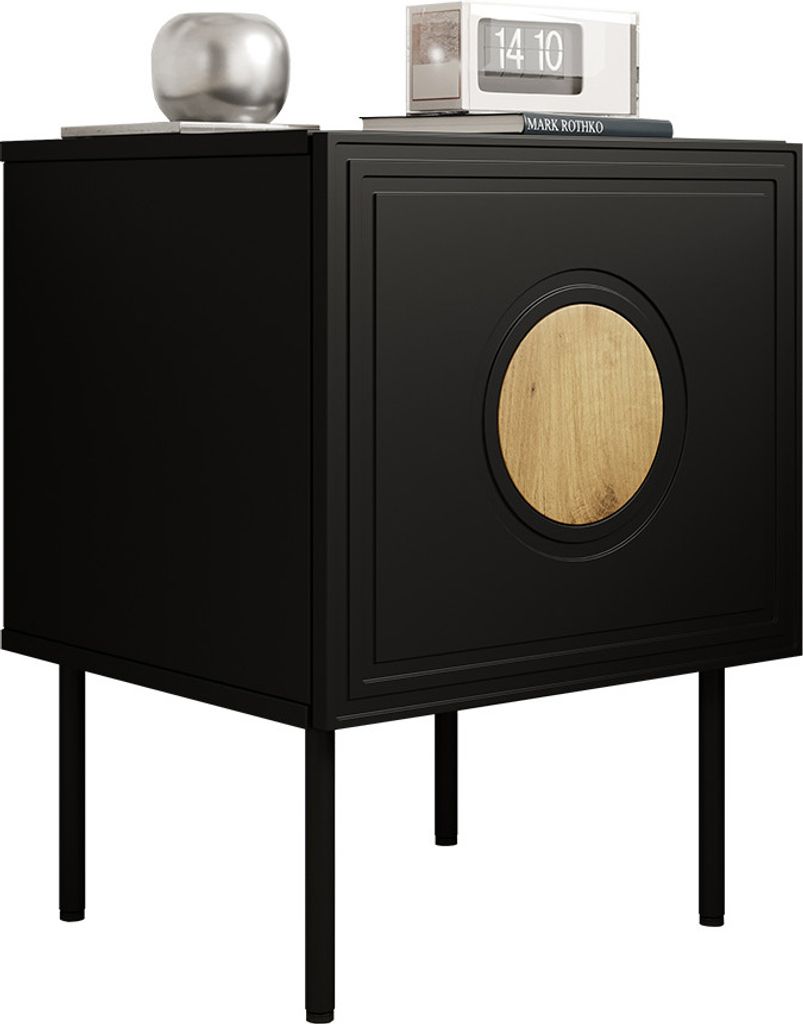 MIRJAN24 Im Set zwei Nachttische Palazzo, Nachtschranke mit Drehtür, 2er-Set, Metallfüße (Farbe: Schwarz Matt / Schwarz Matt + Eiche Craft)