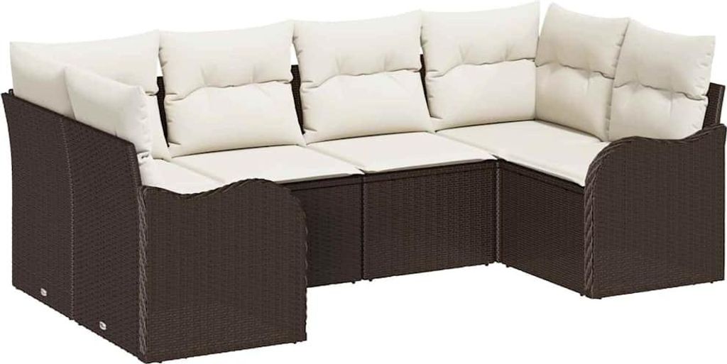 SYFAX Garten-Sofa-Set mit Kissen 6 pcs Braun und Weiß Poly Rattan
