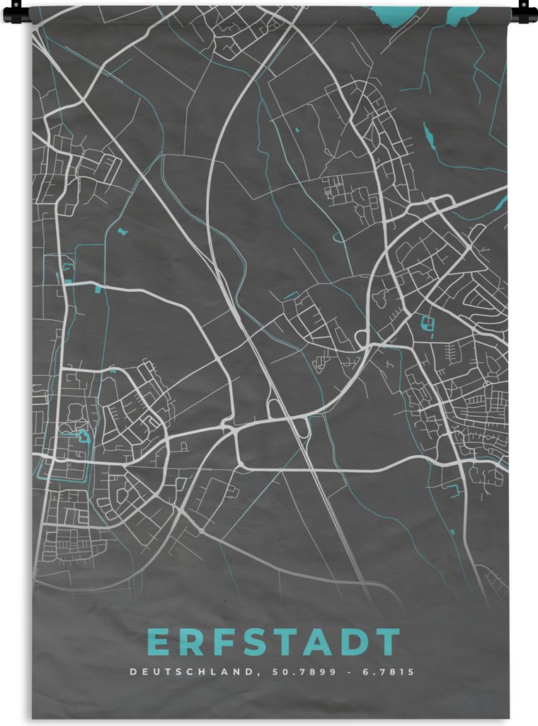 MuchoWow Wandteppich Wandbehang Erfstadt - Stadtplan - Blau - Karte - Deutschland 90x135 cm Tapisserie Dekoration Wandtuch - Baumwolle - Wandskul...
