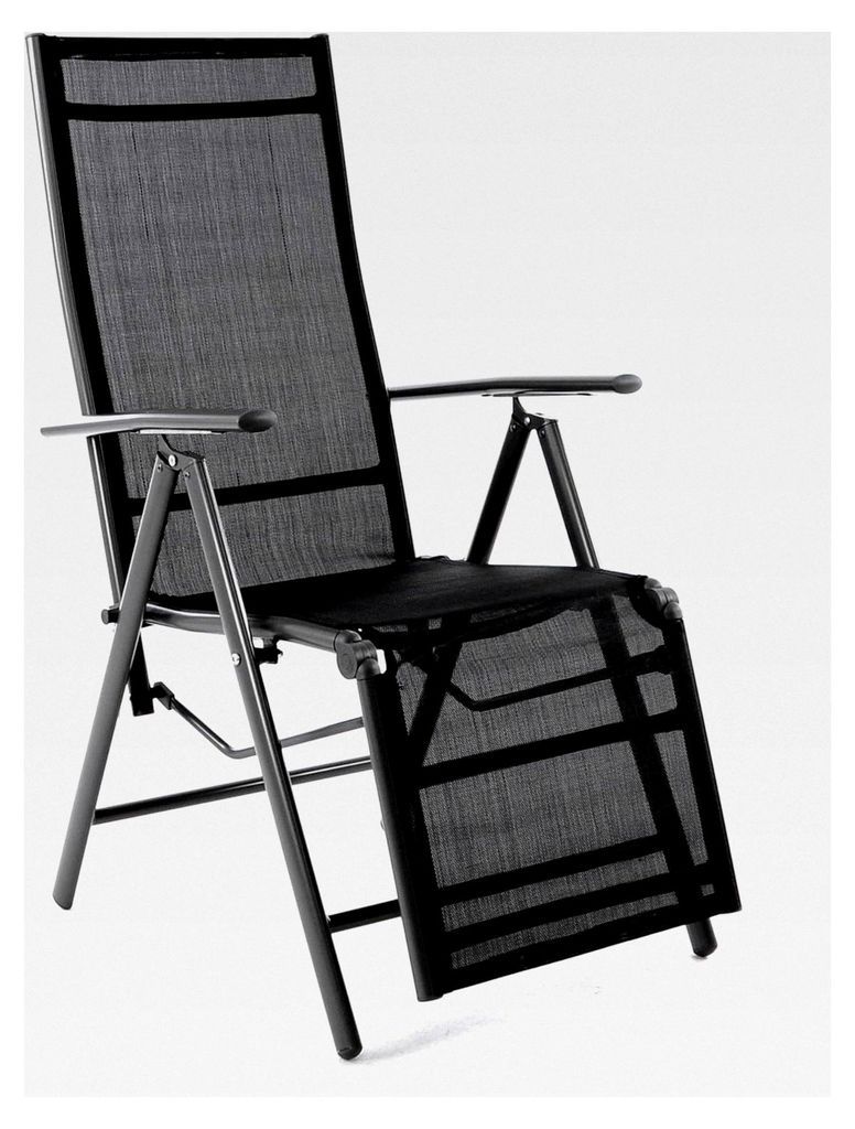 Nexos Alu Liegestuhl Sonnenliege Relaxstuhl mit Fußstütze Hochlehner Textilene schwarz Gestell anthrazit für Camping Garten Terrasse Balkon klap...