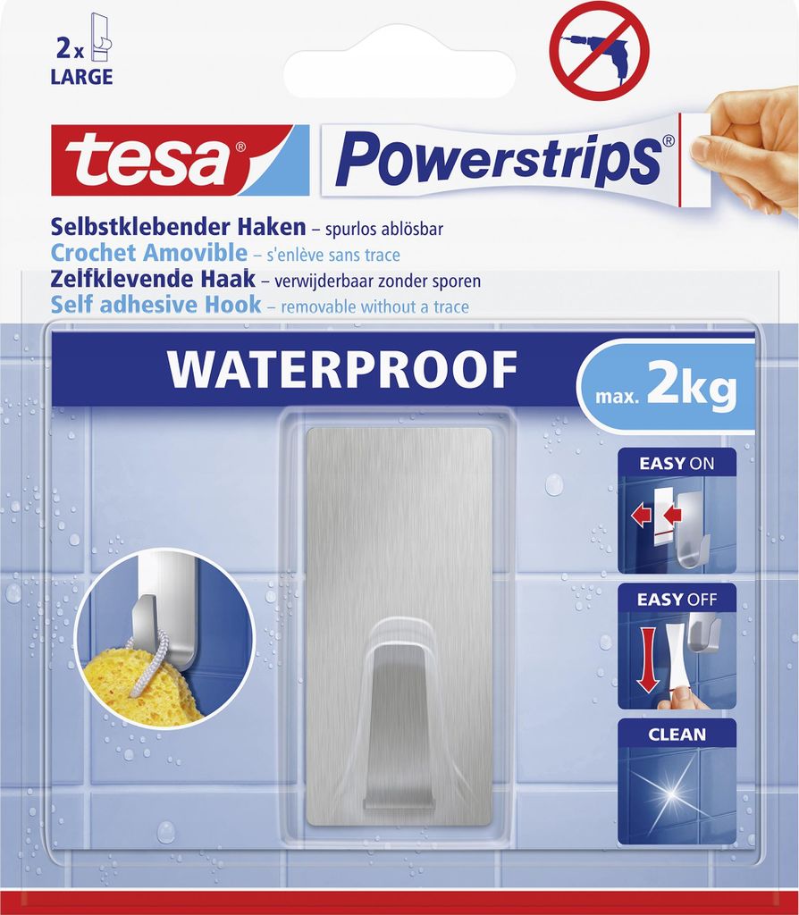 tesa Powerstrips Waterproof Haken L metall rechteckig