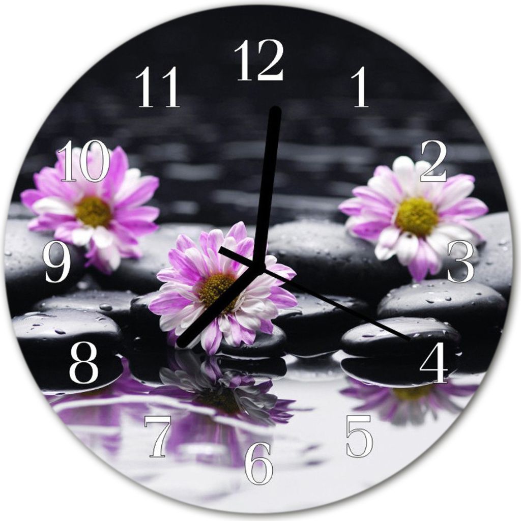 Glasuhr Wanduhr Küchenuhr Echt-Glas 30fi cm Blumen violett