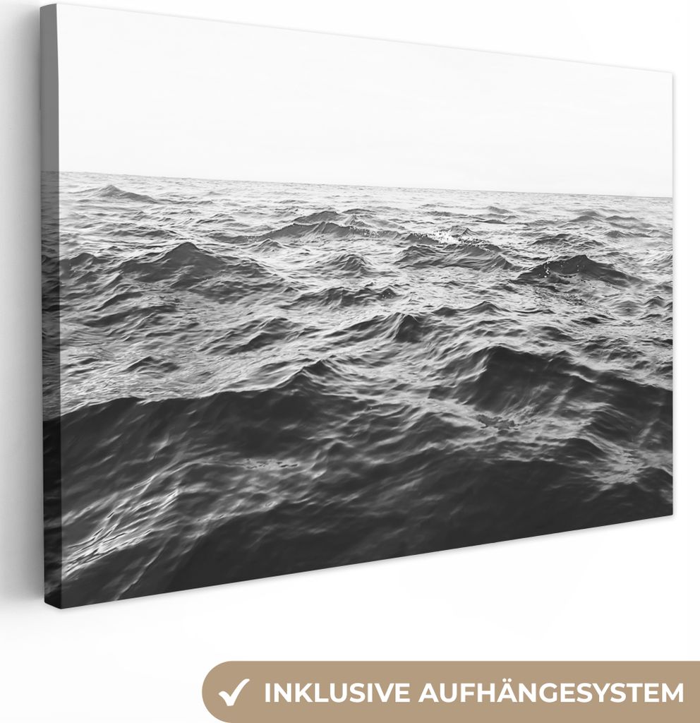 OneMillionCanvasses - Leinwandbilder - 150x100 cm, Meer - Wasser - Natur - Schwarz und weiß, Wandbilder Kunstdruck Wanddekoration - Foto auf Lei...