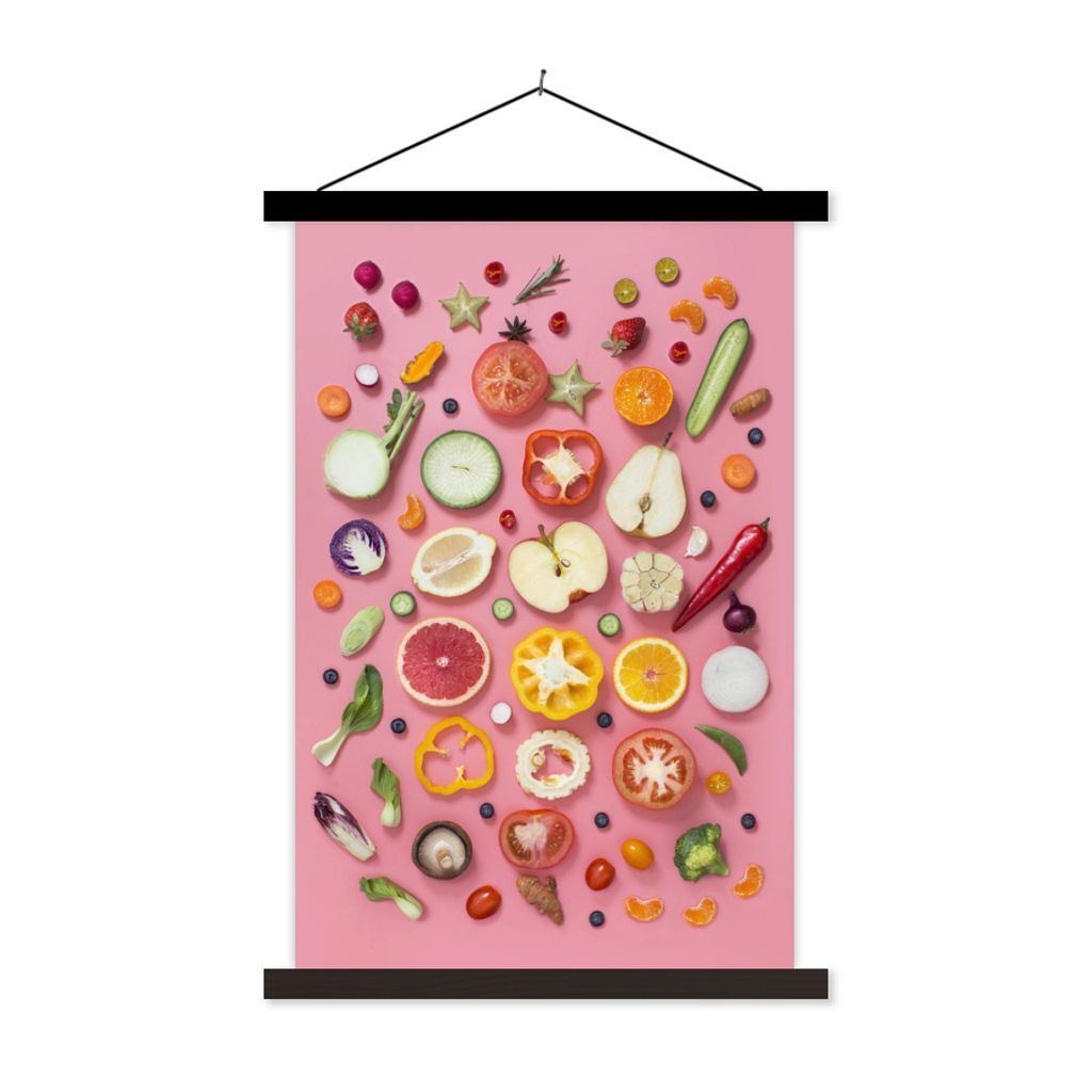 MuchoWow Textilposter Gemüse - Obst - Rosa 40x60 cm mit schwarzem Rahmen - Wanddekorationen