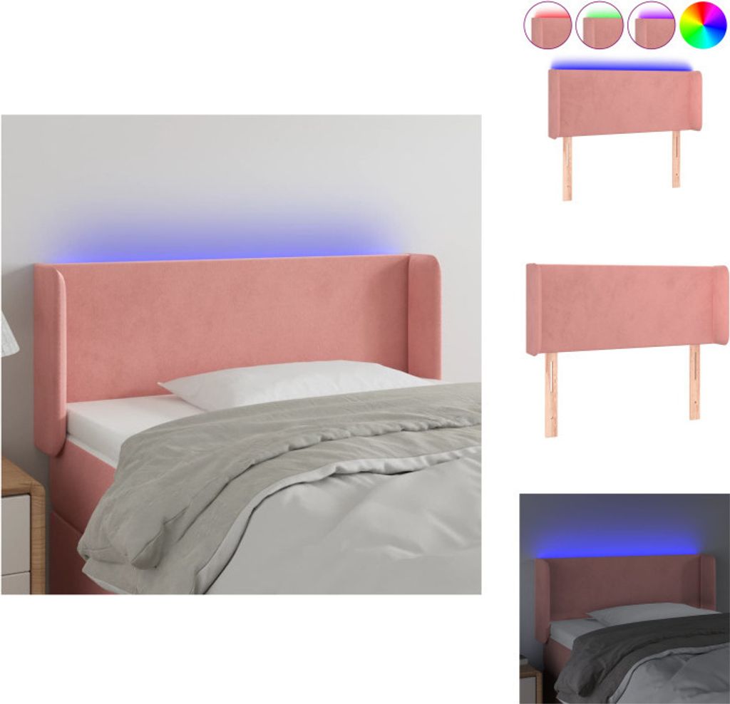 vidaXL LED Kopfteil Rosa 93x16x78/88 cm Samt - Kopf- & Fußenden