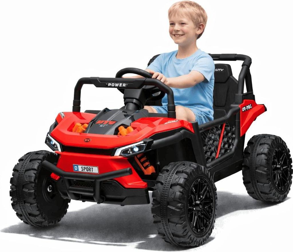 Elektroauto für Kinder UTV Small 12V, rot, Hinterradantrieb, 12V Batterie, Kunststoffräder, Breiter Doppelsitz für nur ein Kind, 2,4 GHz Fernbed...
