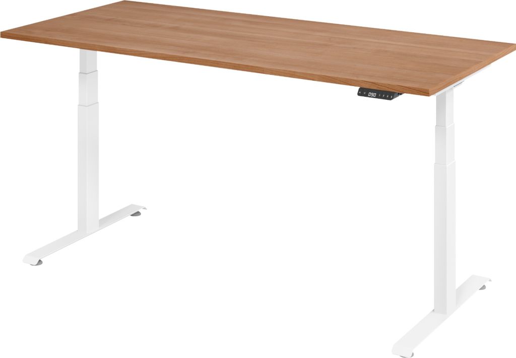 bümö Schreibtisch elektrisch Lite - Nachbildung: Nussbaum, Größe: 180 x 80 cm, Gestell: Weiß