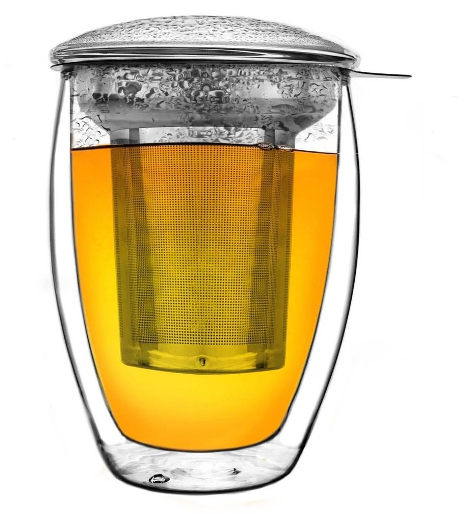 Creano doppelwandiges Teeglas mit Edelstahlfilter und Produktbild 