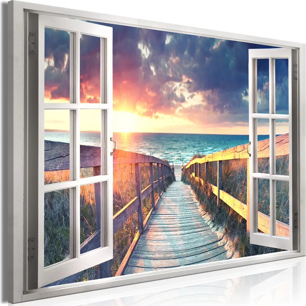 Tableau mural moderne Fenêtre Mer 120x80 cm c-C-0299-b-a - Photo sur toile