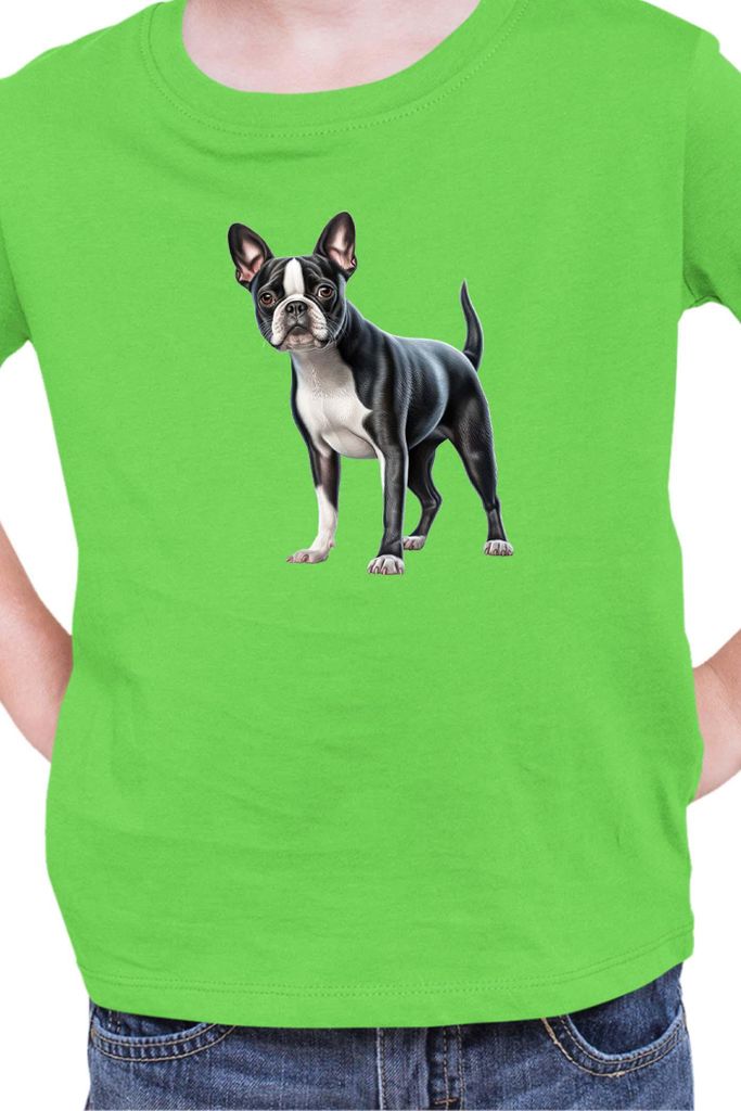 Kinder T-Shirt Dogs Breeds Boston Terrier Dog Breed 008, 9-11 Jahr - 140 / Lime
