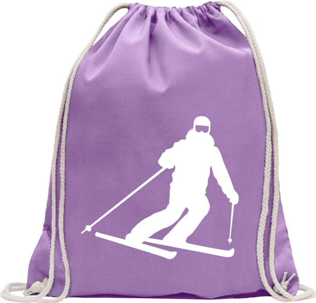Kiwistar - Turnbeutel - lavendel - Skifahrer Skiläufer Langlauf - Fun Rucksack Sport Beutel Gymsack Baumwolle mit Ziehgurt