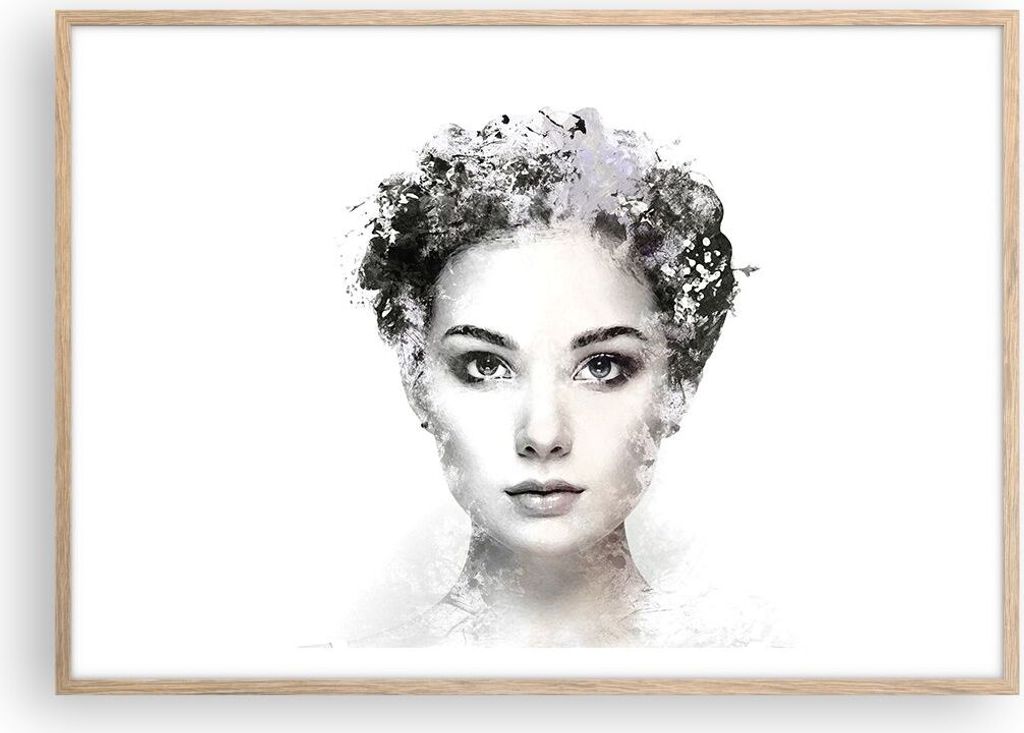 Gerahmtes Poster - Rahmen in heller Eiche - Schön Frau Gesicht - 100x70 cm - Wand Bild - Wanddeko - Wandbilder - Kunstposter - Wandposter - Bilder...