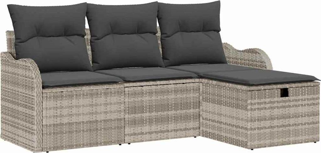 SYFAX Garten-Sofa-Set mit Kissen 4 pcs Hellgrau Poly Rattan