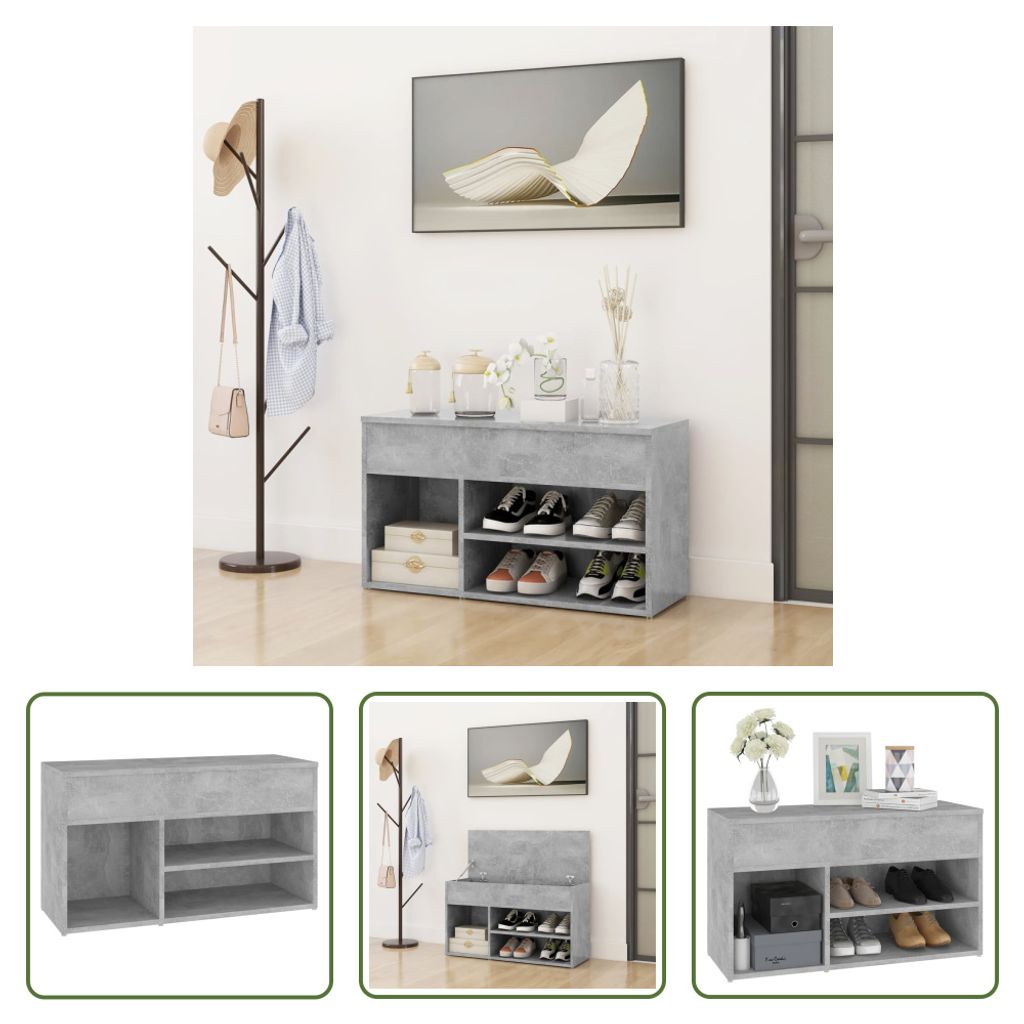 The Living Store Schuhbank Betongrau 80x30x45 cm Produktbild 