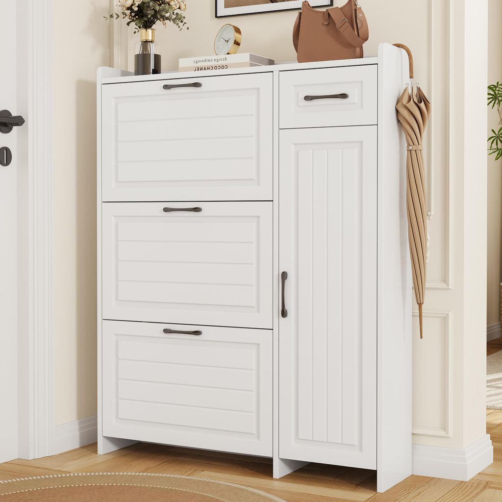 Merax Schuhschrank mit 3 Klappen, Schublade und Produktbild 