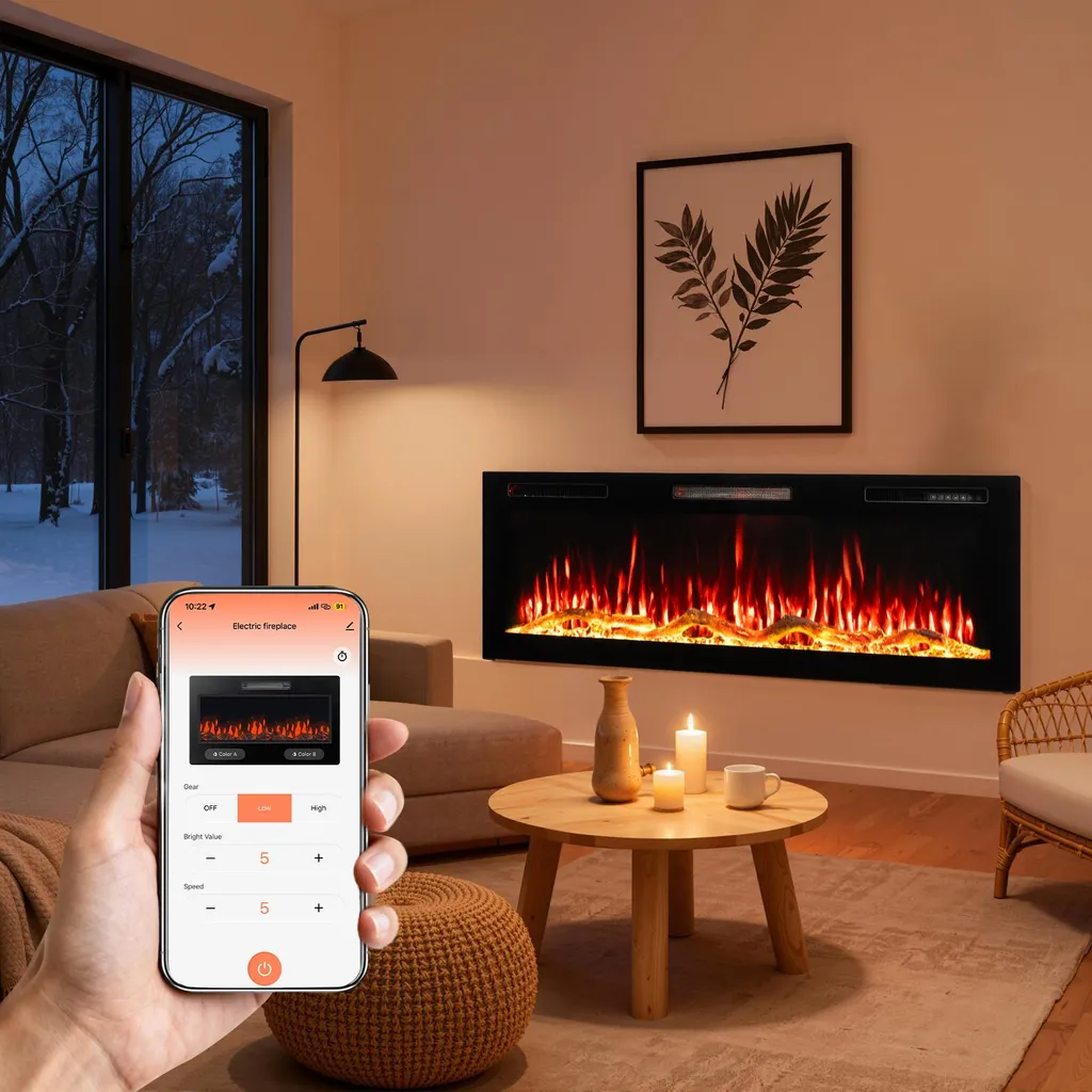 Cheminée Électrique 50 Pouces avec 144 Couleurs et Contrôle par App