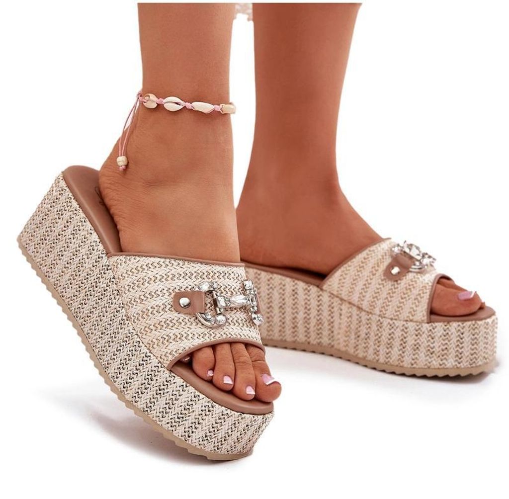 Damen Wedge Sandalen Mit Geflecht Und Dekoration Beige Isolene 39