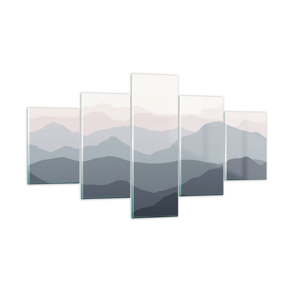 Bilder auf glas - 5 Teile - Berge Grafiken Buntstift - 125x70cm - Glasbilder - Wandbilder - Bilder - zum Aufhängen bereit - Wanddekoration aus Gla...