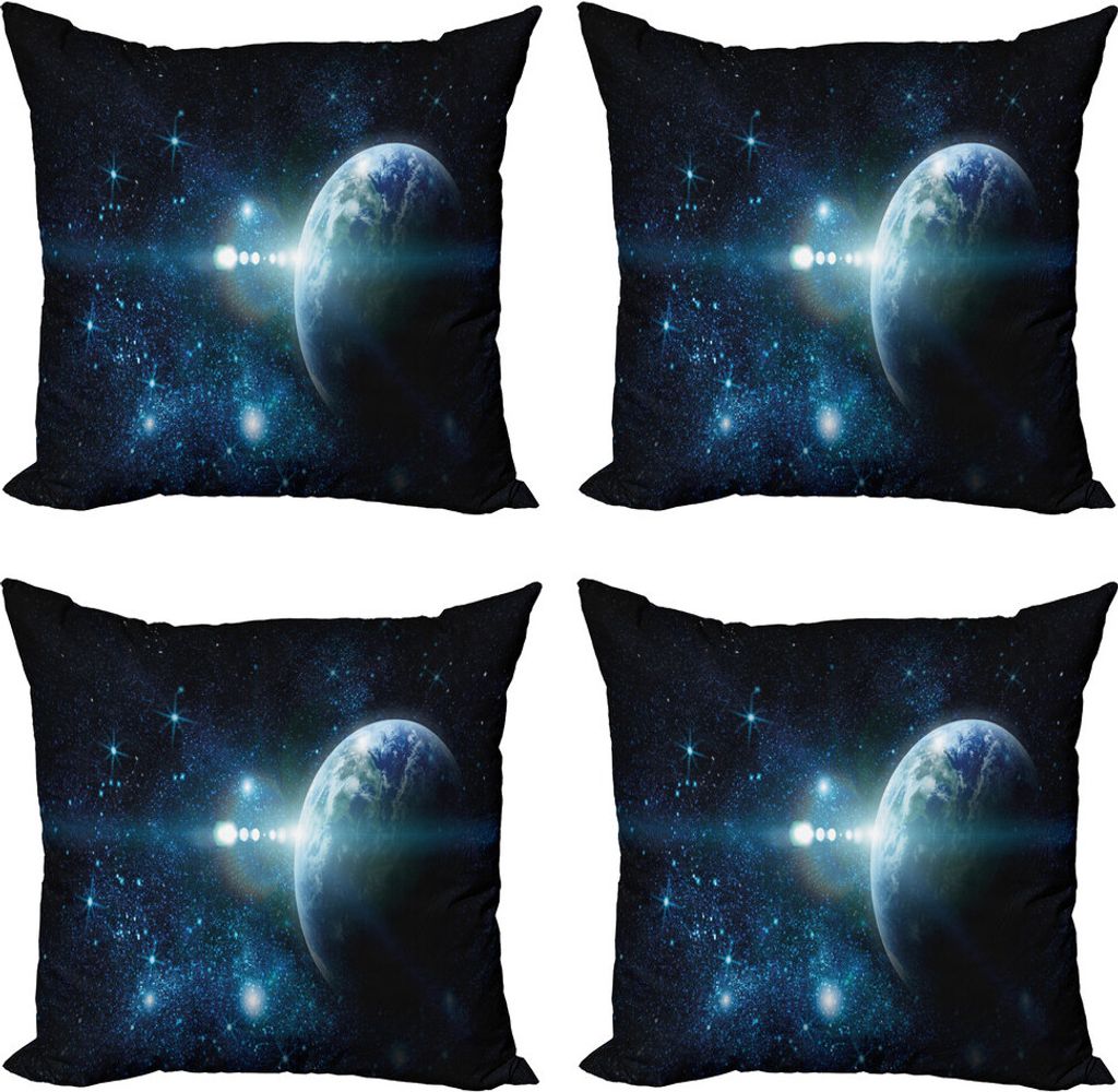 ABAKUHAUS Welt Kissenbezug Set (4 Stück), Mysteriöse Weltraum, Moderner Doppelseitiger Digitaldruck, 60 cm x 60 cm, Dunkelblau Weiß
