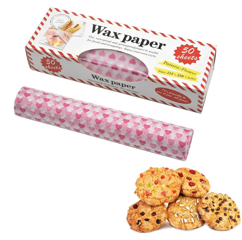 Bienenwachstücher mit Herzmuster, ölbeständig, wasserdicht, wiederverwendbar, für Käse, Sandwiches, Brot und Gebäck, 25 x 21 mm, 50 Stück