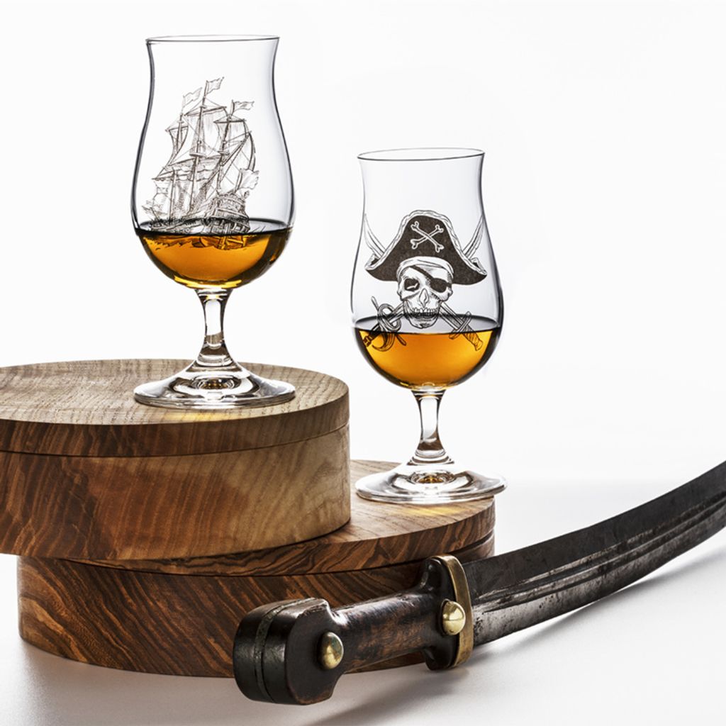 Likörgläser Rumgläser Schnapsgläser Kristallglas Bucaneer Piraten und Piratenschiff 190 ml 2er Set Bohemia Crystalex