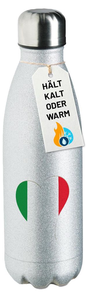 Huuraa Trinkflasche Italien Flagge Herz 500ml Silver Edelstahl Wasserflasche Trinkflasche Geschenkidee