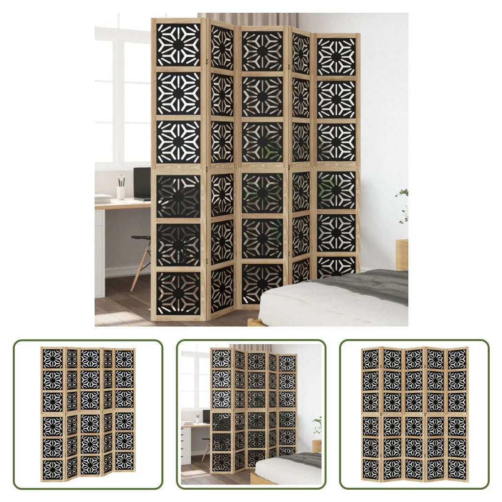 The Living Store 5-tlg. Raumteiler Braun und Schwarz Massivholz Paulownia