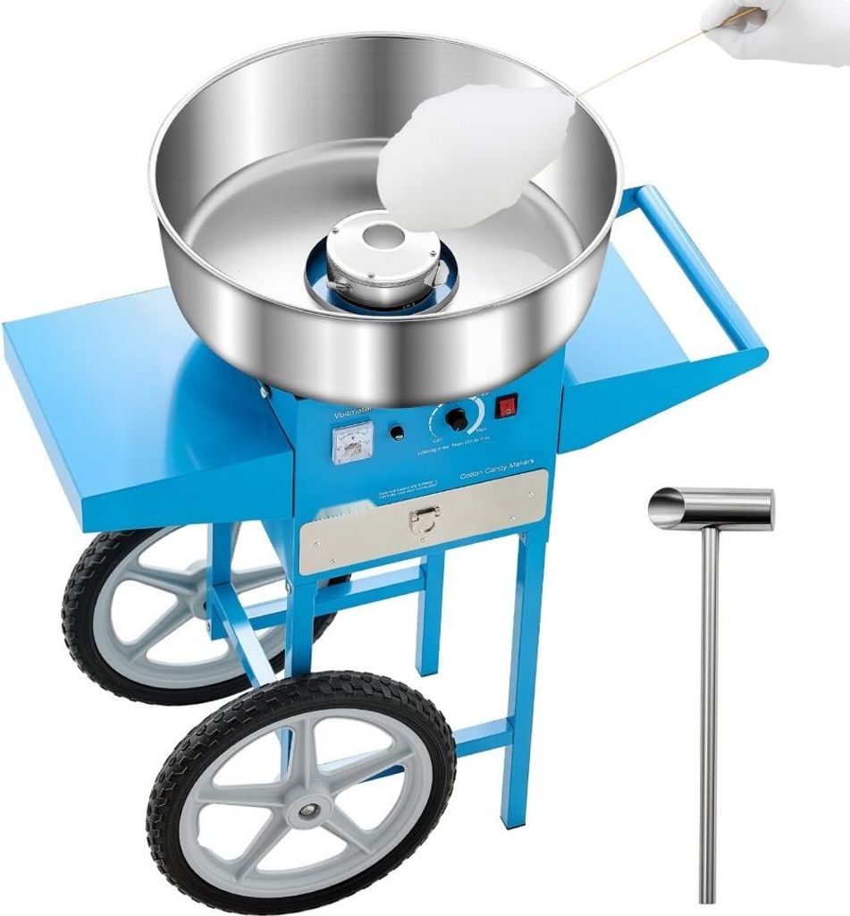Professionelle Zuckerwattemaschine 1000W mit Wagen - Blaue kommerzielle Zuckerwattegeräte