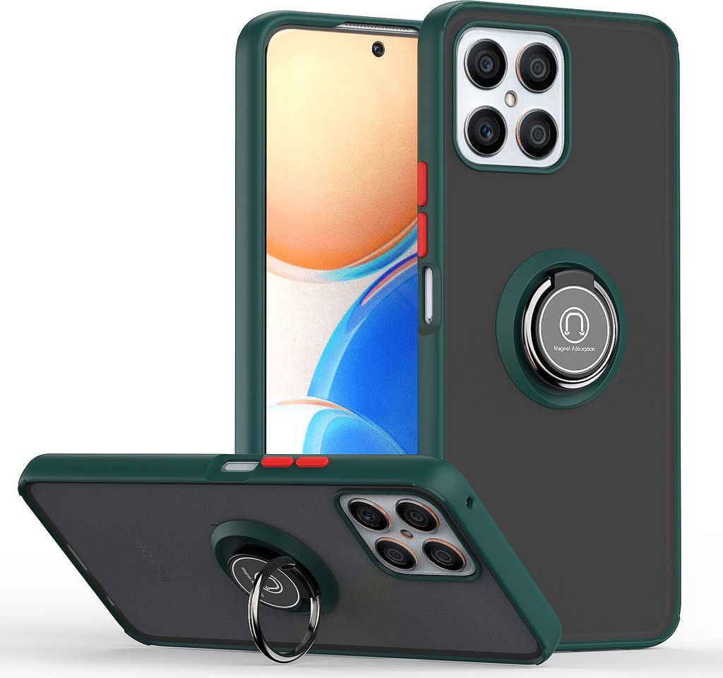 Honor X8 Hülle, Ring Halter Ständer Matte Transluzent TPU Rahmen Stoßfest Schutzhülle für Honor X8 dunkelgrün