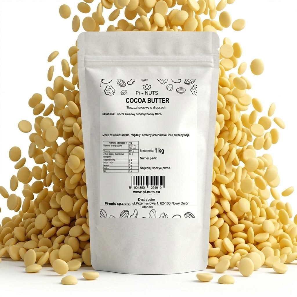 Kakaobutter 100% deodorisiert in Drops 1kg – neutrales Kakaofett für Backen, Desserts und Schokolade