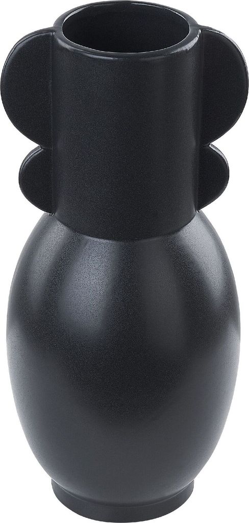 BELIANI Blumenvase Schwarz Keramik 29 cm Handgemacht Breite Öffnung Bauchige Form Deko Accessoires für Wohnzimmer Schlafzimmer Flur Eingangsbereich