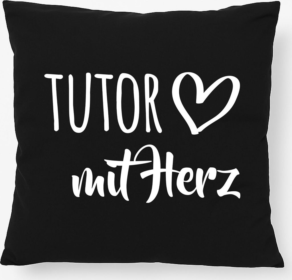 Huuraa Kissen Tutor mit Herz 40x40cm mit Füllung Black Baumwolle Dekokissen Geschenkidee