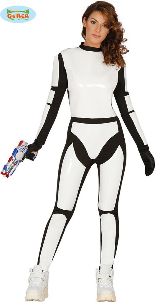 Superheld Cosplay Anzug Space Krieger Comic Held Karneval Kostüm Abenteuerfigur Weiß Schwarz, Größe: 42 - 44 (L) Farbe: Weiß