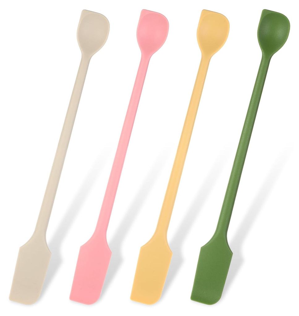 4-teiliges Set langer Silikonspatel mit zwei Enden, Rührlöffel, Make-up-Schaber, wiederverwendbare Lotion-Spatel für die Küche, Marmeladenlöff...