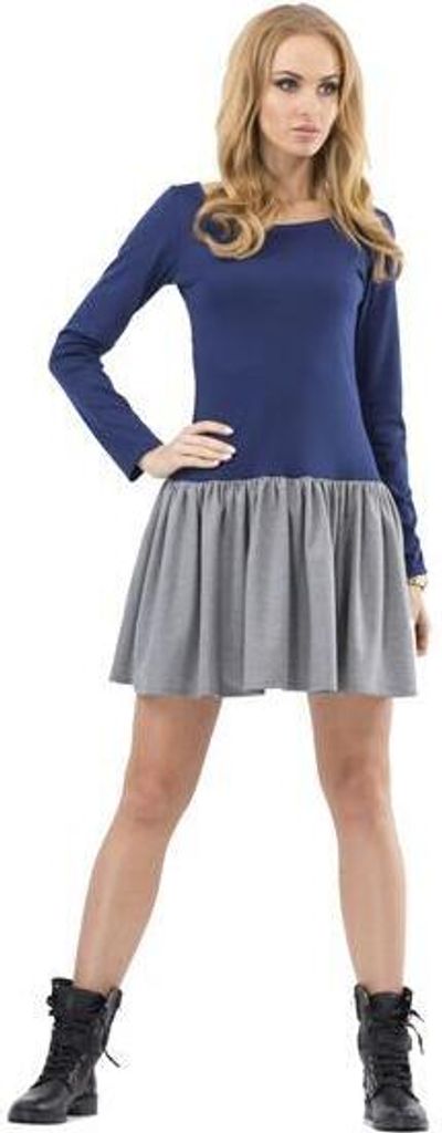 Kleid Tunika Mini-Kleid mit 2 Farbig Top; Dunkelblau/Grau S/36