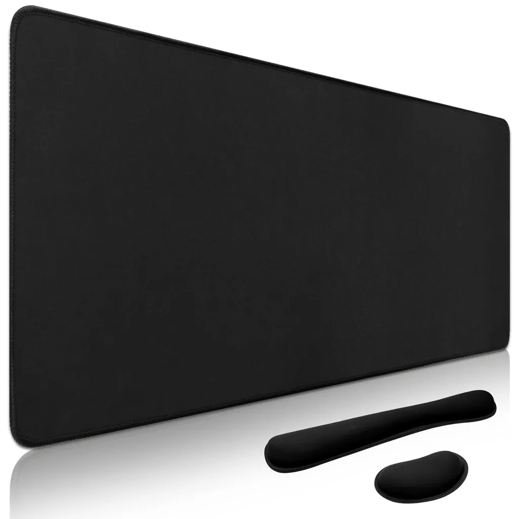 Sous-main de bureau géant et support poignet clavier en gel noir mat