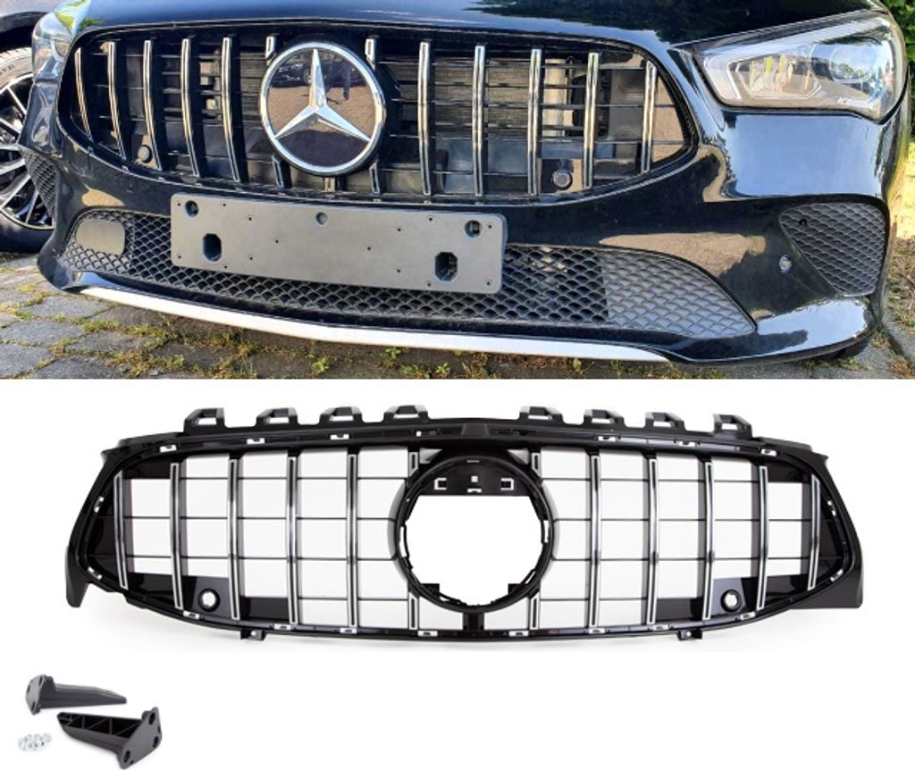 Kühlergrill Schwarz Chrom passt für Mercedes CLA W118 ab 2019 für PDC ohne Kamera auf GT Sport- Panamericana