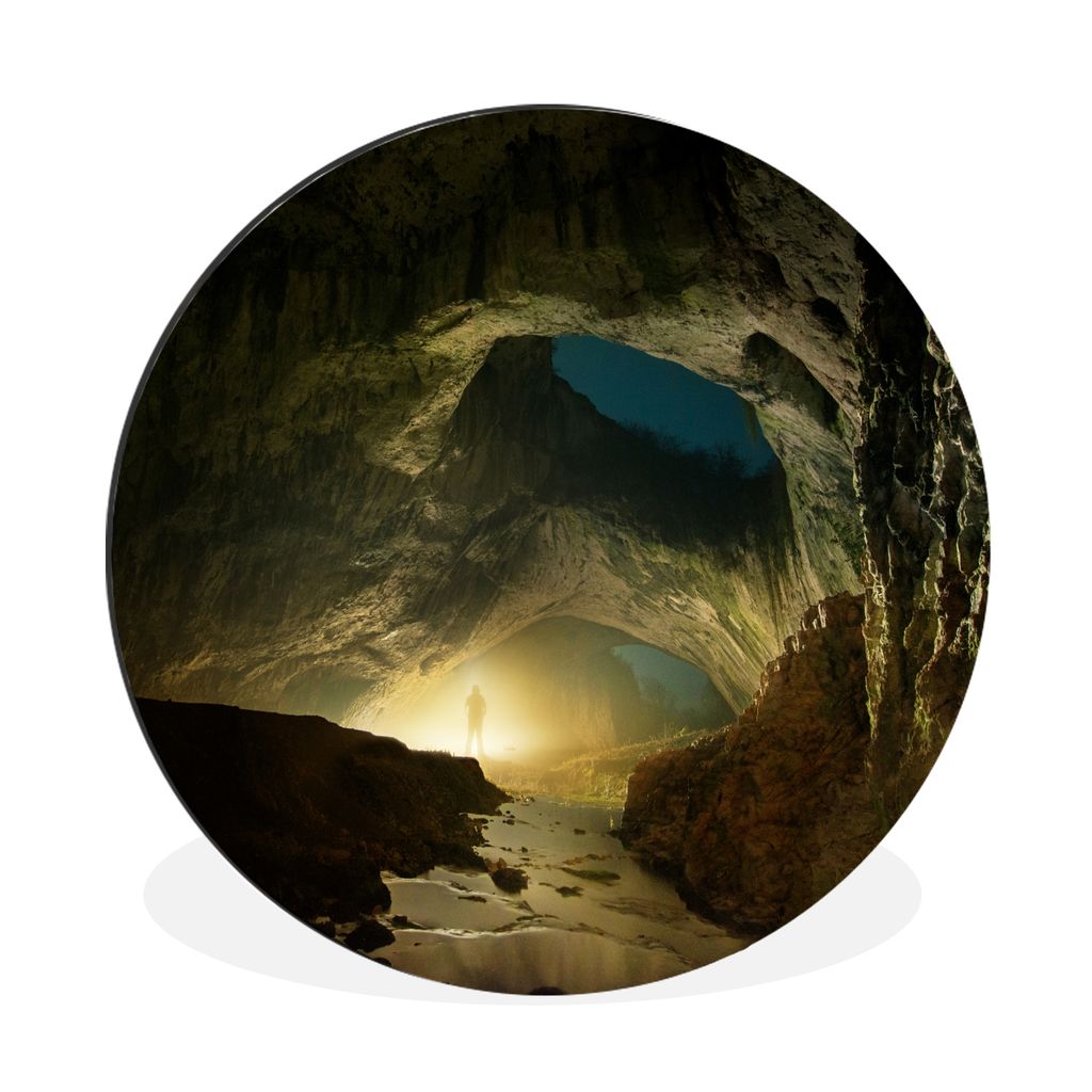 MuchoWow Aluminium Wandkreis Eine Lampe in der Devetashka-Höhle in Bulgarien Ø 30 cm Wanddeko Modern Wohnzimmer - Wand Bild - Wohnzimmer - Rund...