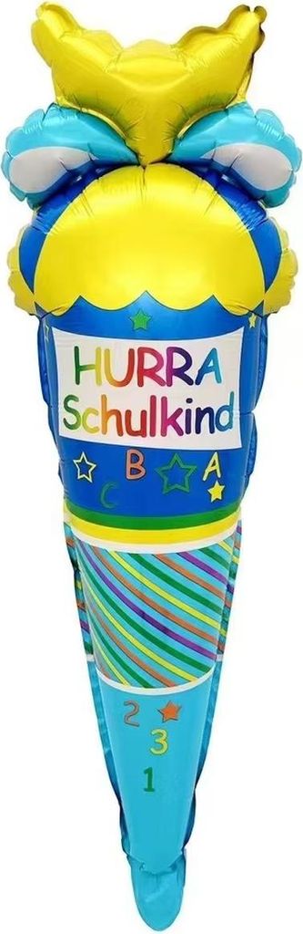 Folienballon Schulbeginn, Schultüte "HURRA Schulkind" blau, Produktbild 