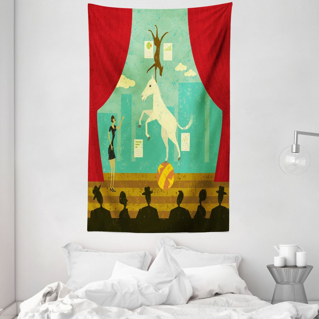 ABAKUHAUS Zirkus Wandteppich und Tagesdecke, Pferde Hound Show Stage aus Weiches Mikrofaser Stoff Waschbar ohne Verblassen Digitaldruck, 140 x 230 ...